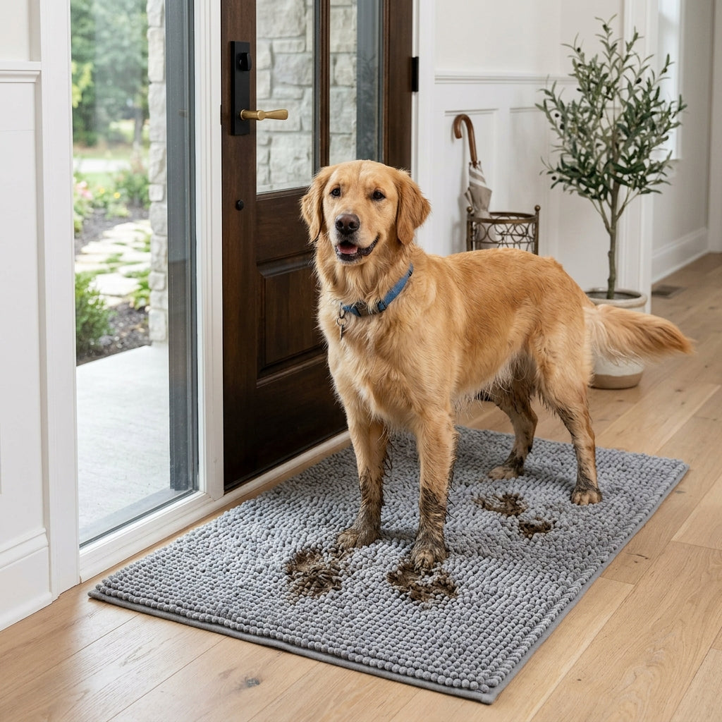 Golden retriever with muddy paws on BuddyMatt